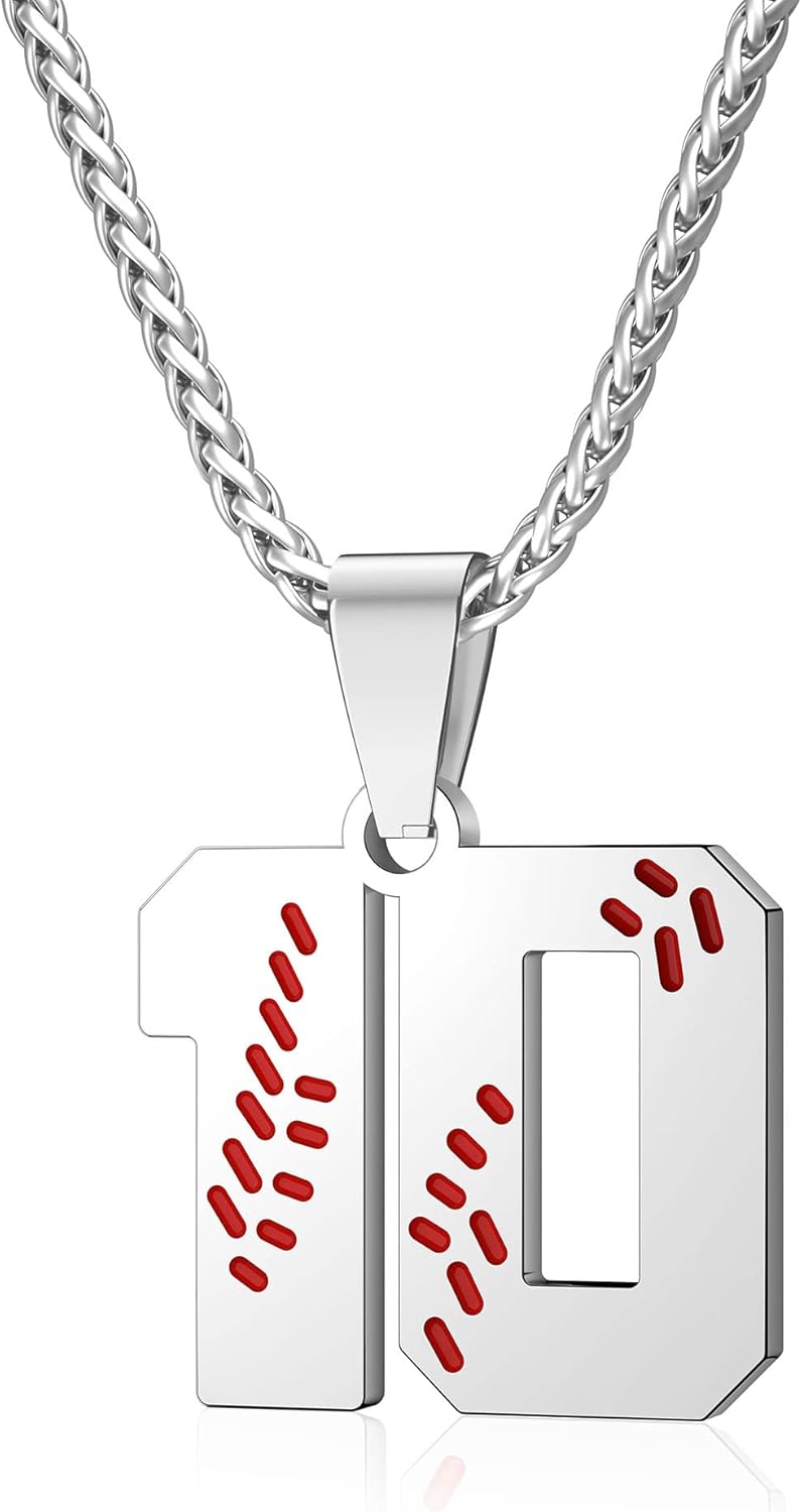 Wikavanli Personalized Baseball Jersey Number 00-99 Necklace - Stainless Steel Baseball Chain Pendant Necklace - Team Jewelry Gift for Boys, Girls, Men, Women - Image 1